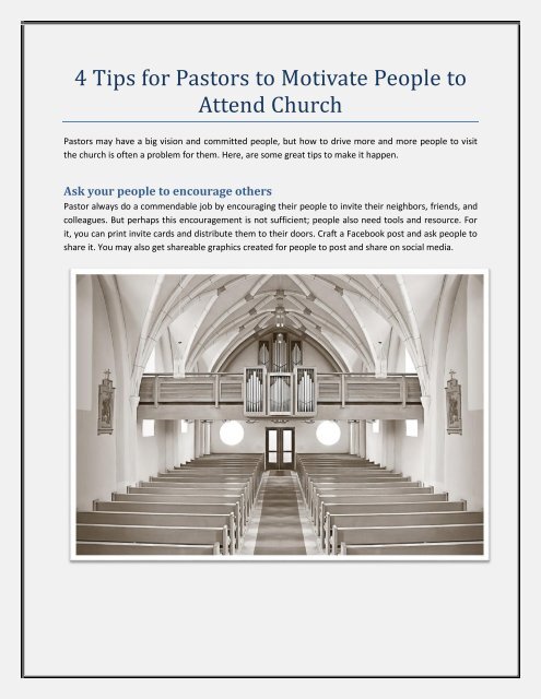 4 Tips for Pastors to Motivate People to Attend Church