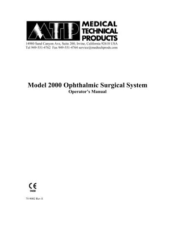Model 2000 Ophthalmic Surgical System Operator's Manual
