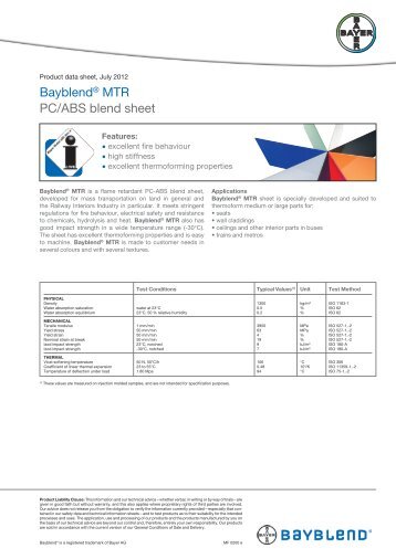 Bayblend® MTR PC/ABS blend sheet - A Bayer MaterialScience ...