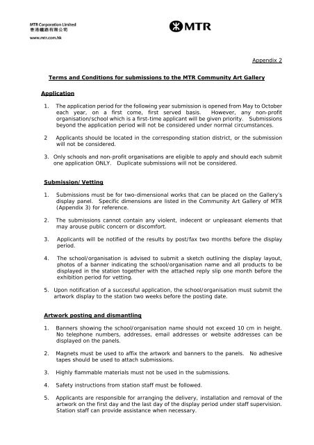 Appendix 2 Terms and Conditions for submissions to the MTR ...