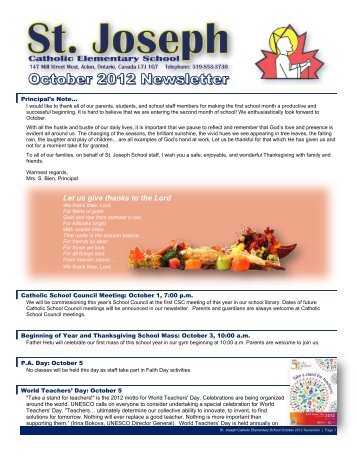 October 2012 Newsletter - Halton Catholic District School Board