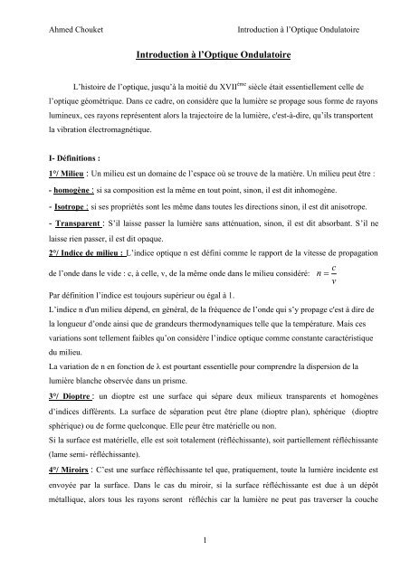 Introduction A L Optique Ondulatoire