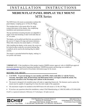 MTR SERIES INSTALLATION INSTRUCTIONS - Chief Manufacturing