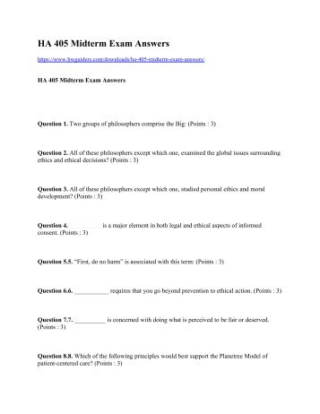 HA 405 Midterm Exam Answers