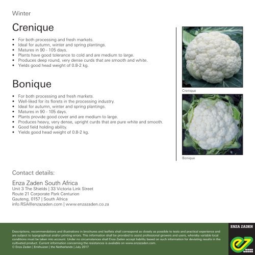 Leaflet Cauliflower South Africa 2017