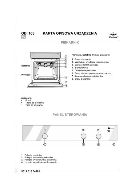 KitchenAid OBI 105 W - OBI 105 W PL (854147301020) Scheda programmi