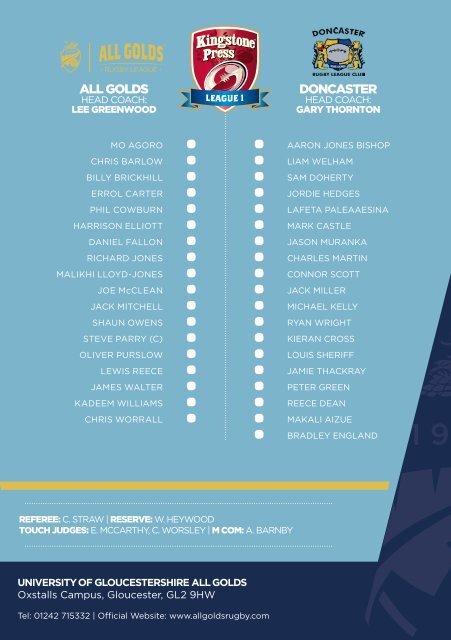 All Golds v Doncaster KPL1 2017 Final