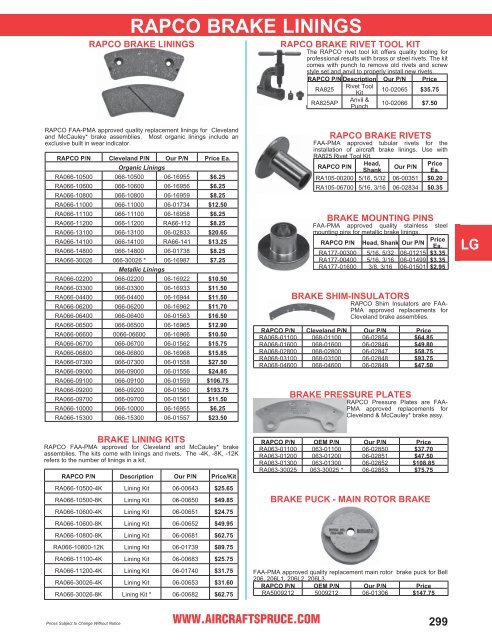 Rapco Brake Lining Chart