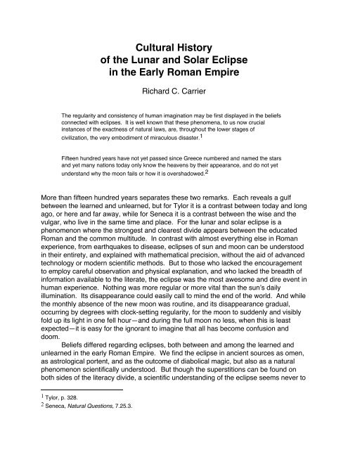 Cultural History of the Lunar and Solar Eclipse in ... - Richard Carrier