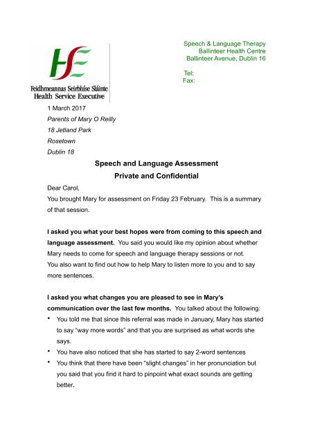 SLT Sample assessment letter Plain English