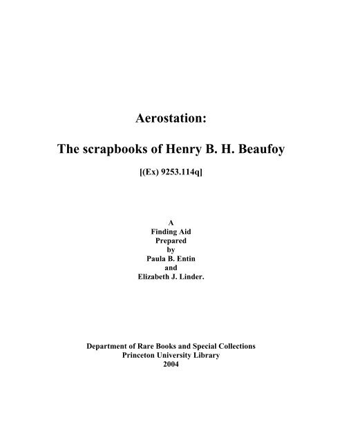 The scrapbooks of Henry BH Beaufoy - Princeton University