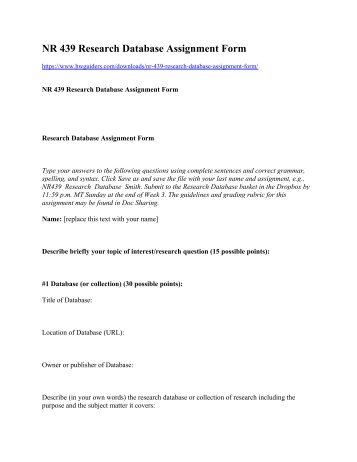 NR 439 Research Database Assignment Form