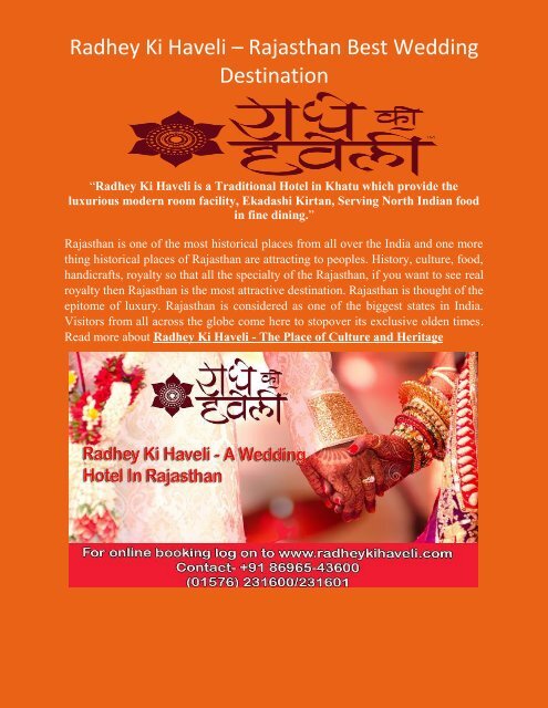Radhey Ki Haveli – Rajasthan Best Wedding Destination