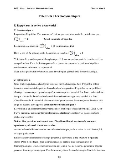 Potentiels Thermodynamiques