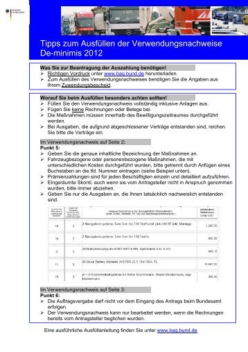 Tipps zum Ausfüllen der Verwendungsnachweise De-minimis ... - SVG