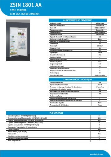 KitchenAid ZSIN 1801 AA - ZSIN 1801 AA FR (F100928) Product data sheet