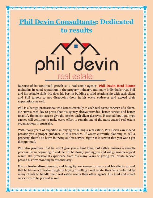 Phil Devin Consultants: Dedicated to results