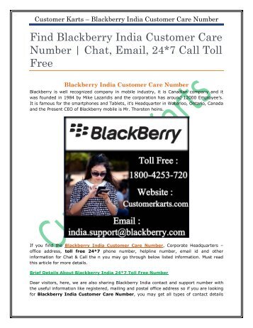Blackberry India Customer Care Number