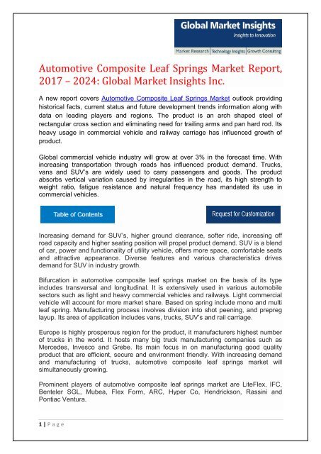 Automotive Composite Leaf Springs Market Research Report, 2017 – 2024