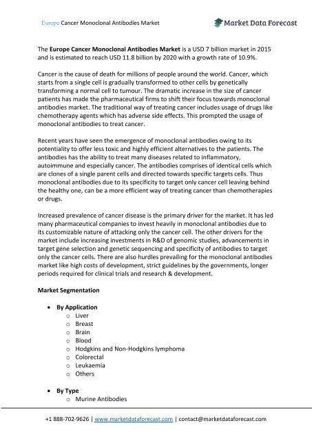 Europe Cancer Monoclonal Antibodies Market Report