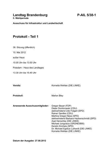 Landtag Brandenburg P-AIL 5/38-1 Protokoll - Teil 1
