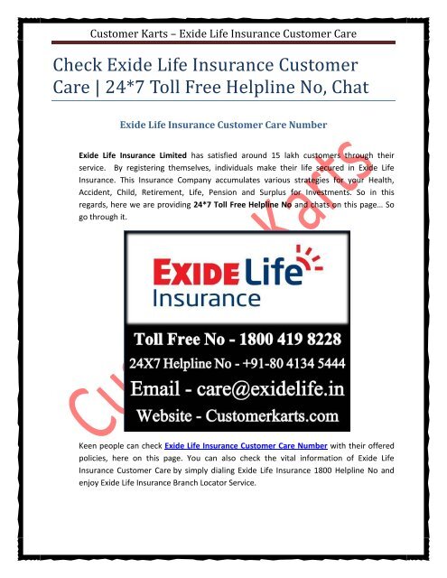  Exide Life Insurance Customer Care Number