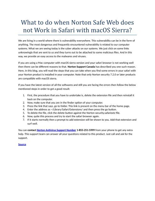 What to do when Norton Safe Web does not Work in Safari with macOS Sierra?