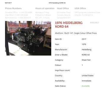 Buy Used 1976 KORD 64 HEIDELBERG Printing Press Machine