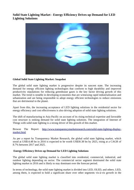 Solid State Lighting Market - Energy Efficiency Drives up Demand for ...