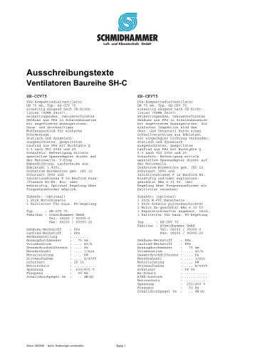 Ausschreibungstexte Ventilatoren Baureihe SH-C