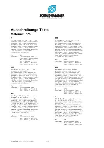 Ausschreibungs-Texte Material: PPs - Schmidhammer Kunststoffe