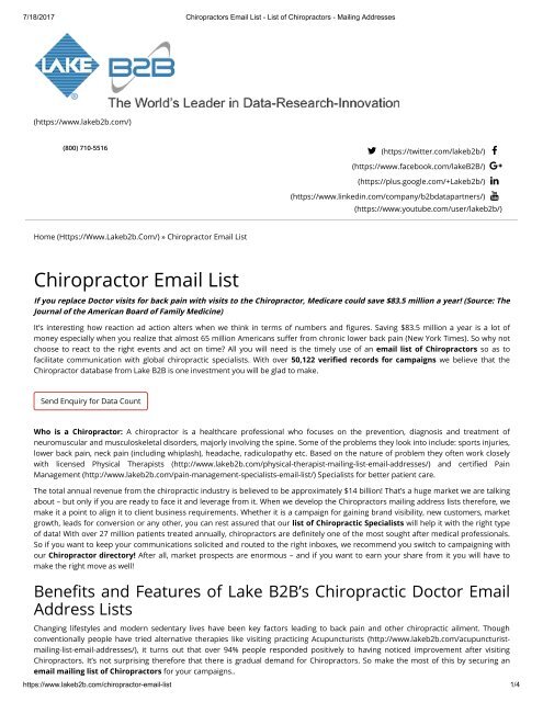 Purchase Chiropractors Email List from Lake B2B