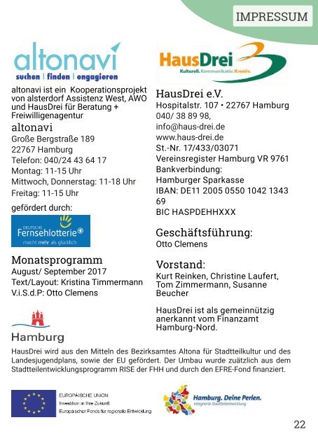 HausDrei Programm August/ September 2017