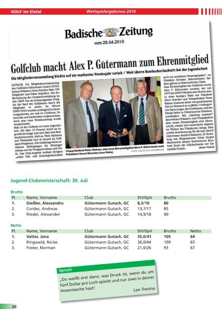 Wir danken folgenden Per - Golfclub Gütermann Gutach e.V.