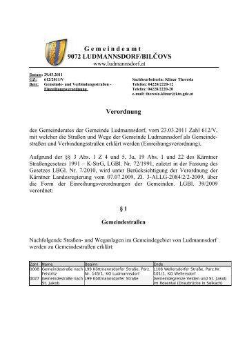 G e m e i n d e a m t 9072 LUDMANNSDORF/BILČOVS Verordnung