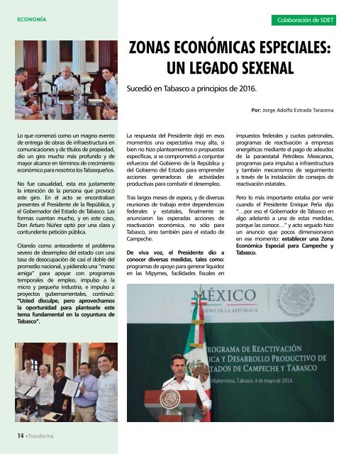 Revista Transforma Tabasco Julio - Agosto 2017 