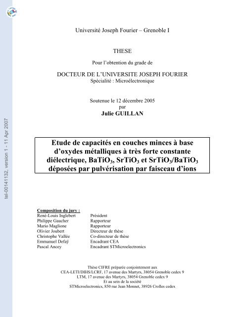 Etude de capacités en couches minces à base d'oxydes métalliques ...