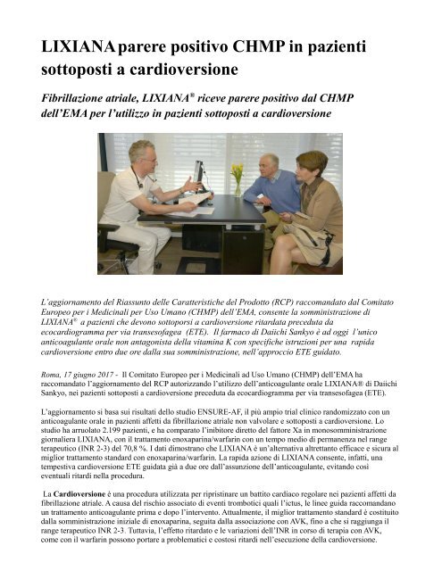 Cardioversione, LIXIANA parere positivo CHMP