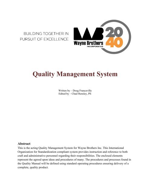 WBI Quality Management System