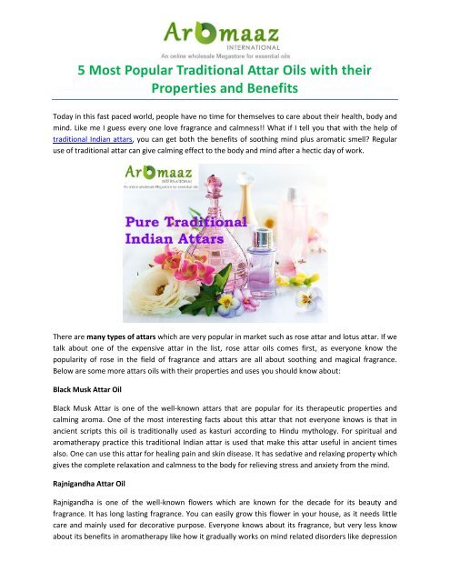 5 Most Popular Traditional Attar Oils With Their Properties And 5 Most Popular Traditional Attar Oils With Their Properties And