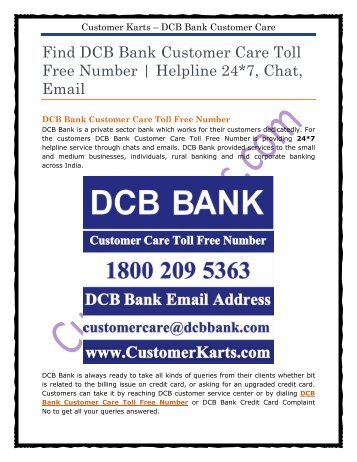 DCB Bank Customer Care Toll Free Number