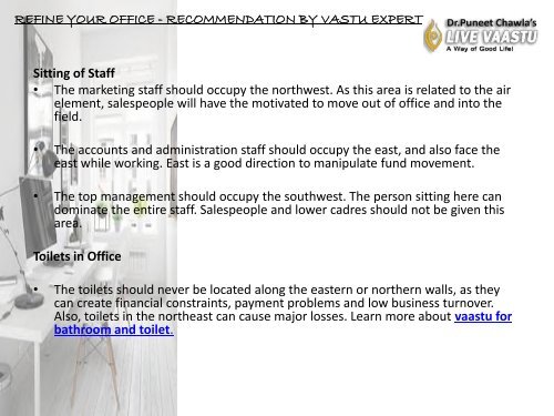 REFINE YOUR OFFICE - RECOMMENDATION BY VASTU EXPERT