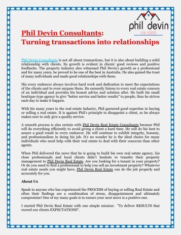 Phil Devin Consultants Turning transactions into relationships