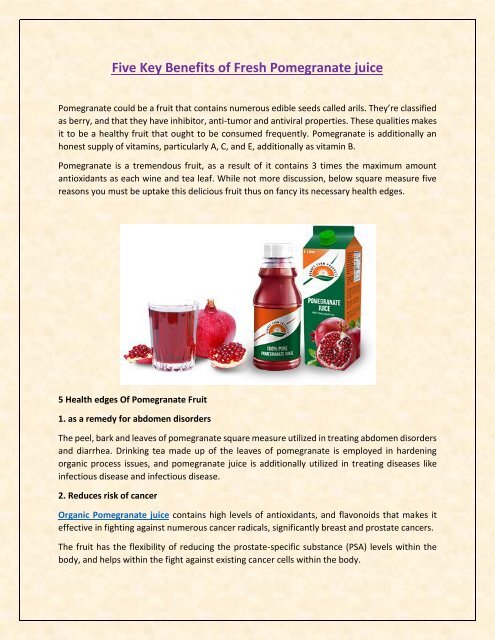 Five Key Benefits of Fresh Pomegranate juice