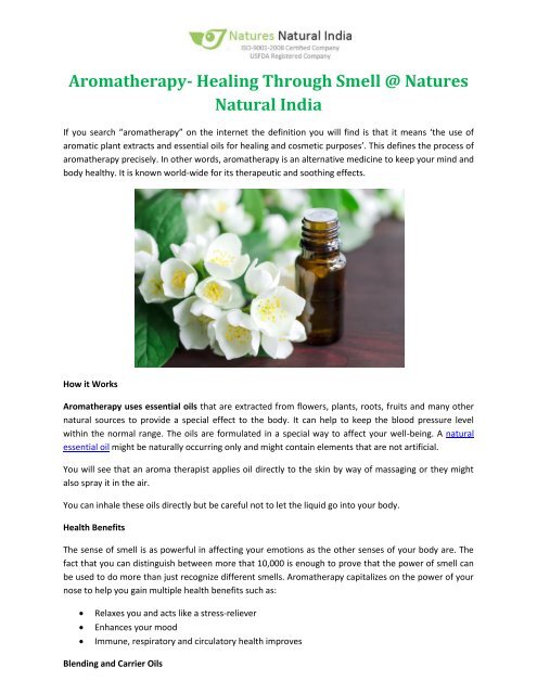Aromatherapy- Healing Through Smell @ Natures Natural India
