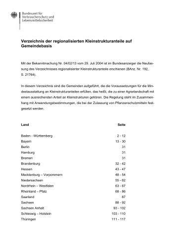 Verzeichnis der regionalisierten Kleinstrukturanteile auf ...