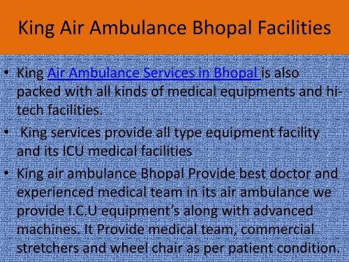 ICU Facility in King Air Ambulance Bhopal