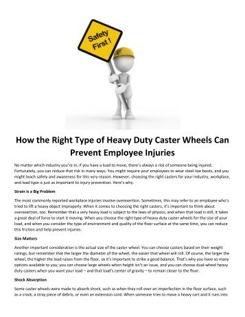 How the Right Type of Heavy Duty Caster Wheels Can Prevent Employee Injuries