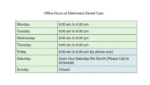 Office Hours at Metrowest Dental Care Ashland MA 01721
