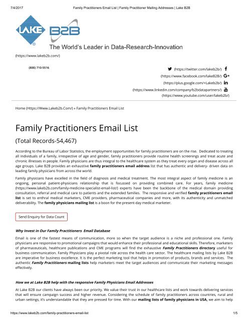 Purchase Family Practitioners Email List
